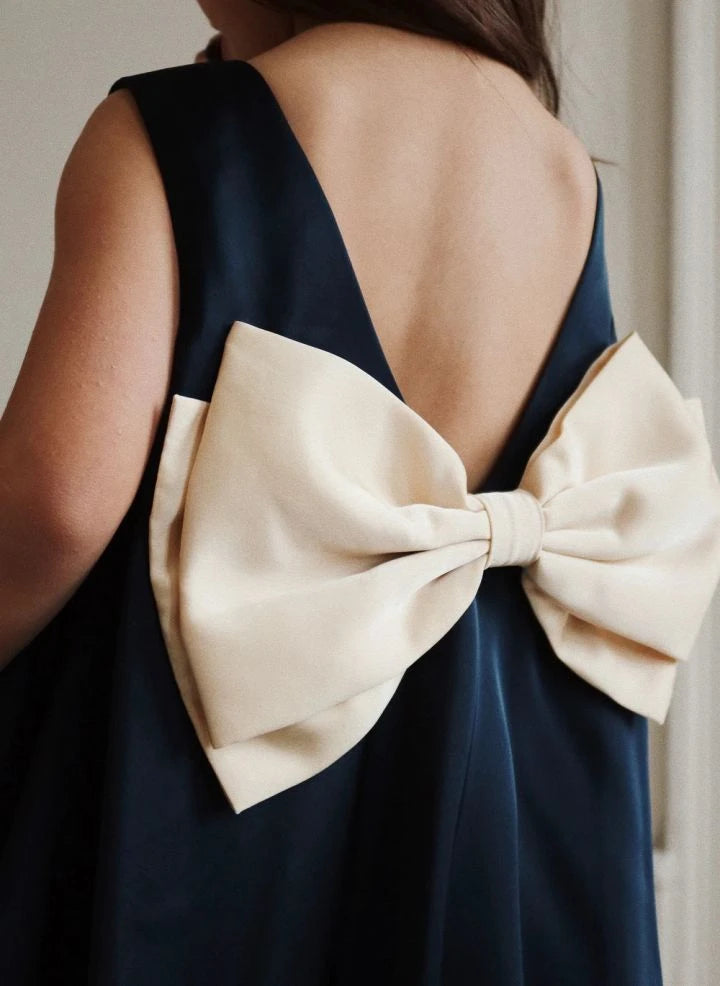 Konges Sløjd - Sheena Satin Dress, with Bow | Navy