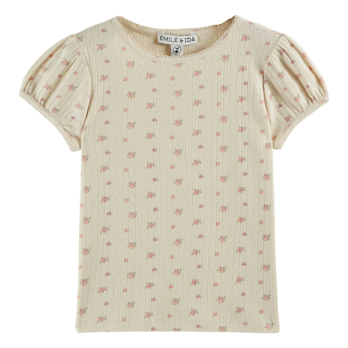 Emile et Ida - Pom-pom Floral Organic Cotton T-shirt | Cream