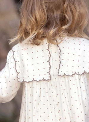 Tartine et Chocolat - Embroidered Collar Dotted Wavy Dress | Ecru