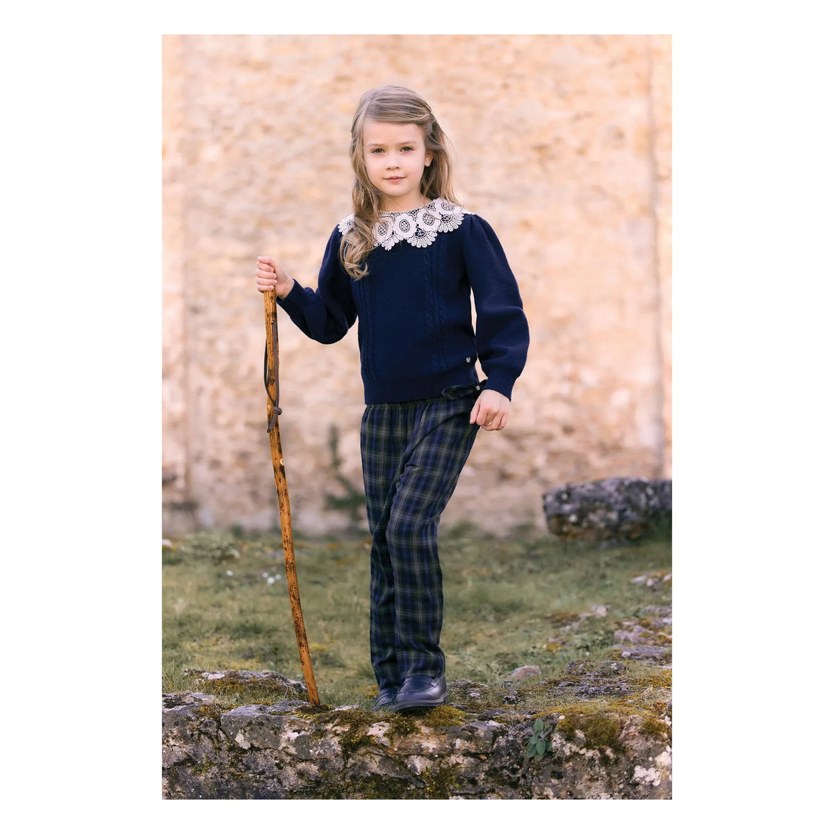 Tartine et Chocolat - Ruffled Lace Collar Sweater | Navy