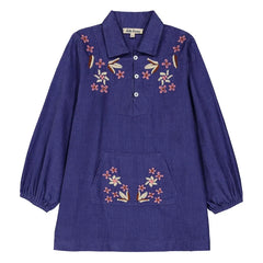 Hello Simone - Mirna Embroidered Corduroy Dress | Blue