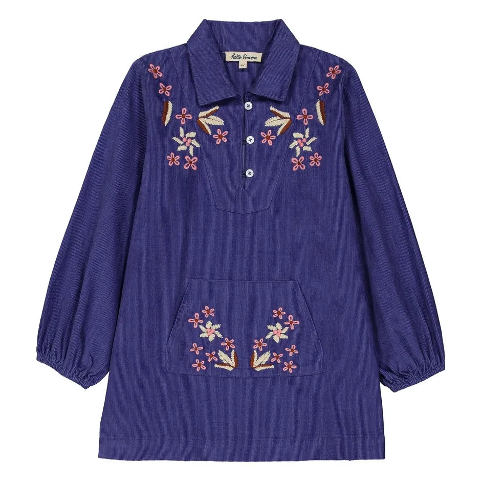 Hello Simone - Mirna Embroidered Corduroy Dress | Blue