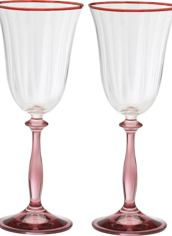 Anna + Nina - Clara Optic Wine Glasses - Set of 2 | Pink