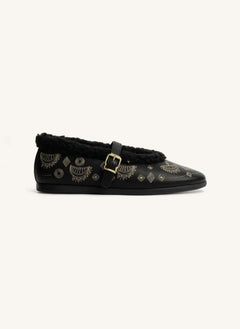 Posa - St. Moritz Bohemian Leather Ballerina Shoes | Black