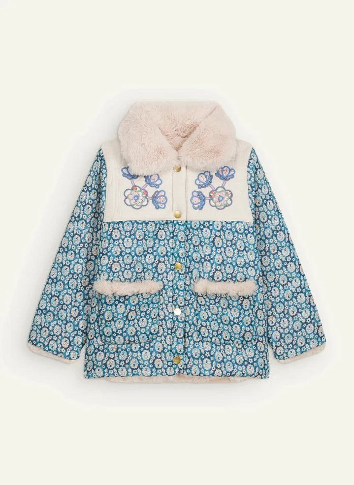 Louise Misha - Dalilou Organic Cotton Fur Reversible Coat | Blue