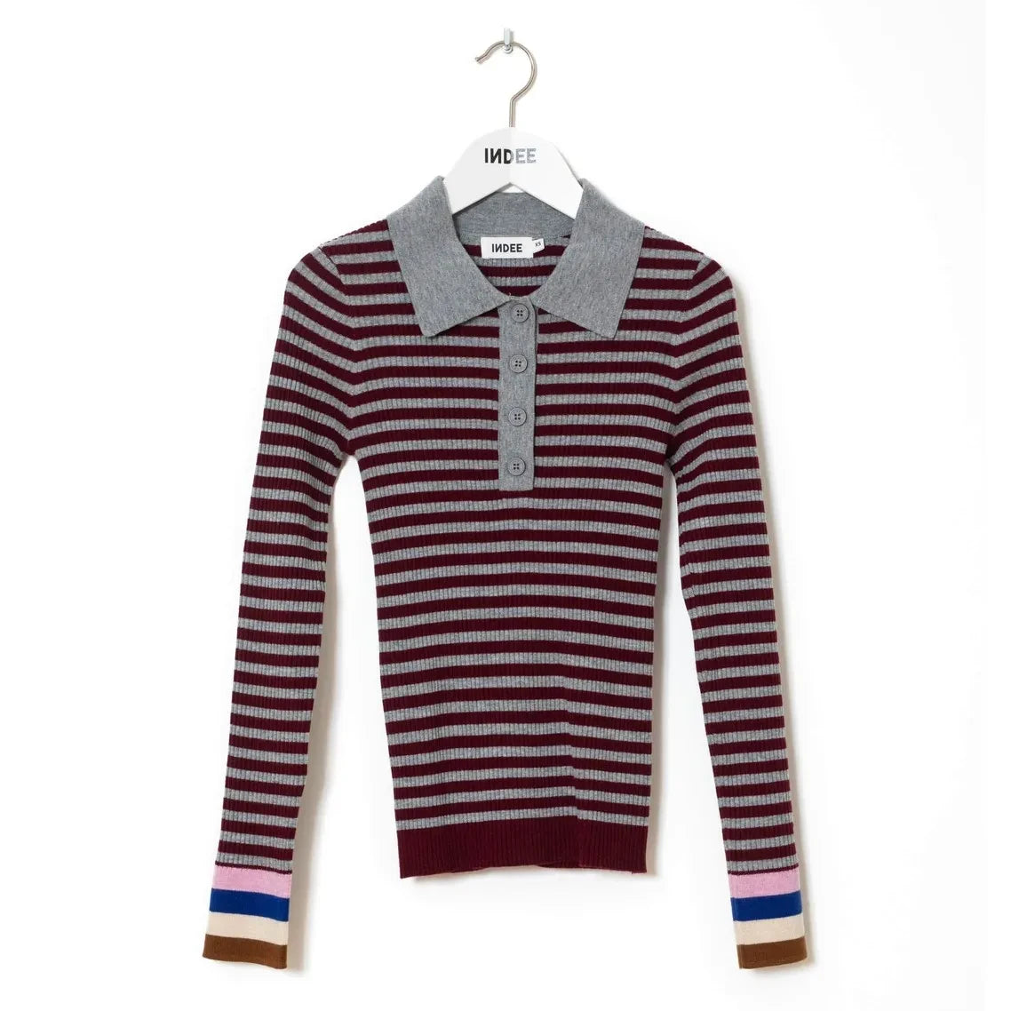Indee - Striped Wallaby Polo T-shirt | Burgundy