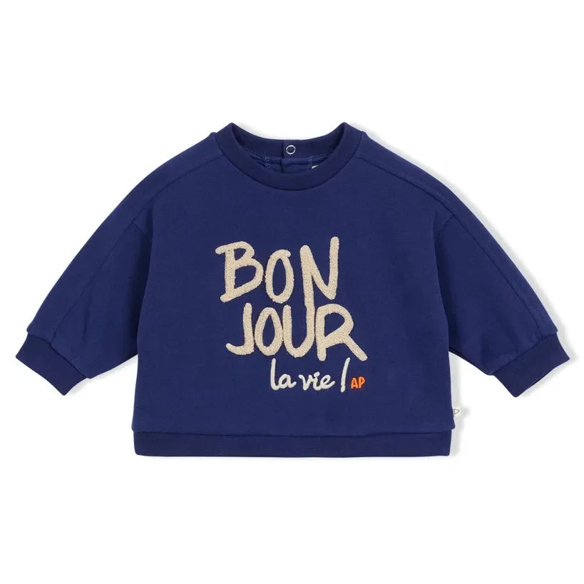 Arsène et Les Pipelettes - "Bonjour La Vie" Organic Cotton Sweatshirt | Navy