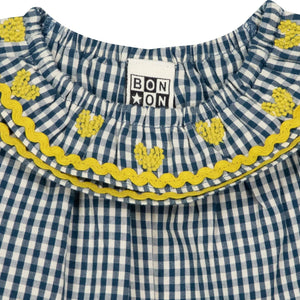 Bonton - Solane Gingham Embroidered Collar Blouse | Blue