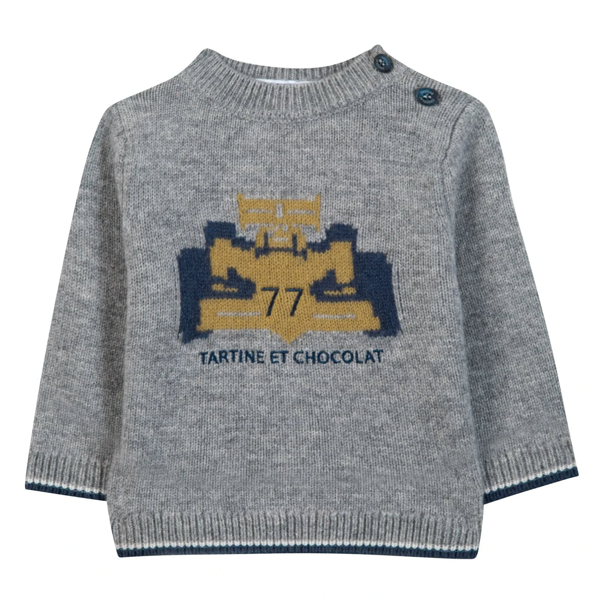Tartine et Chocolat - Baby Wool Racing Car Sweater | Gray Melange
