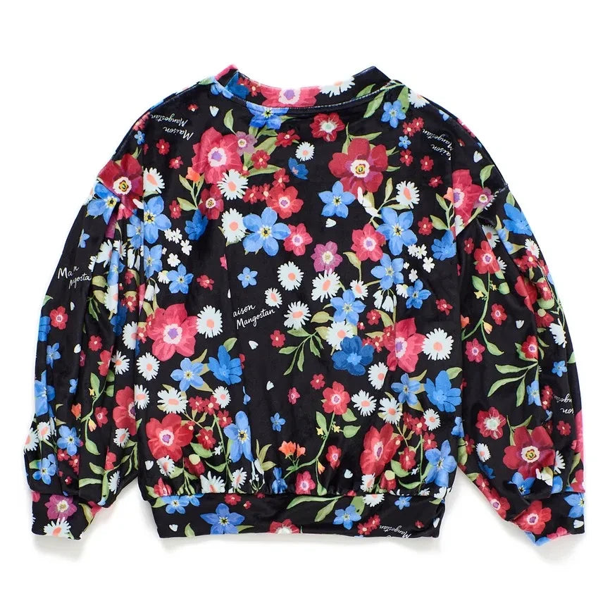 Maison Mangostan - Velvet floral patterned sweater | Black