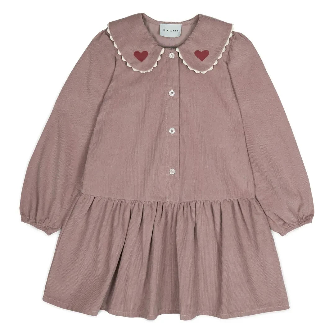 Mipounet - Géraldine Hearts Velour Dress | Pale Pink