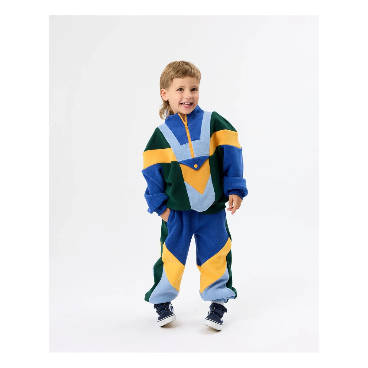 Goldie + Ace - Colorblock Polar Zip-up Sweatshirt | Forest Green