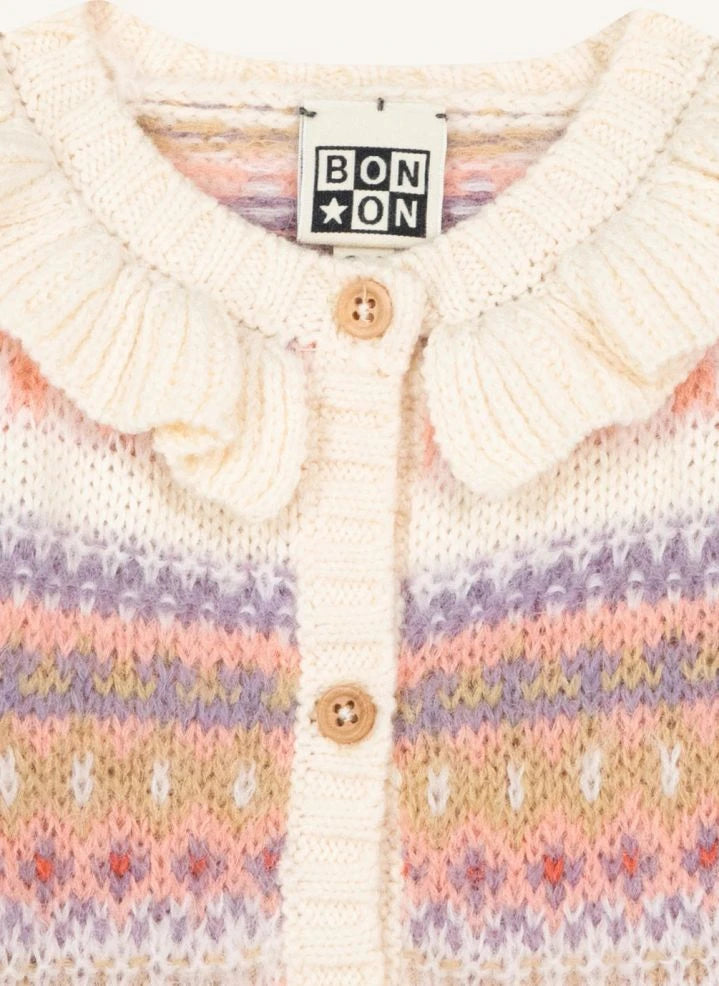 Bonton - Butterfly ruffle-collar cardigan | Ecru