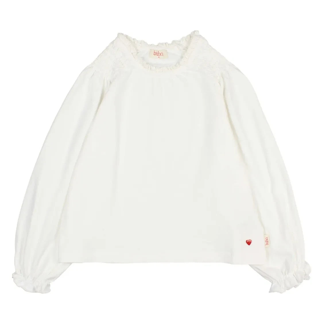 Búho - Girl's Organic Cotton Smock Detailed T-Shirt | White