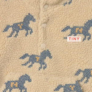 Tinycottons - Horse Patterned Sherpa Style Zippered Sweatshirt | Cream