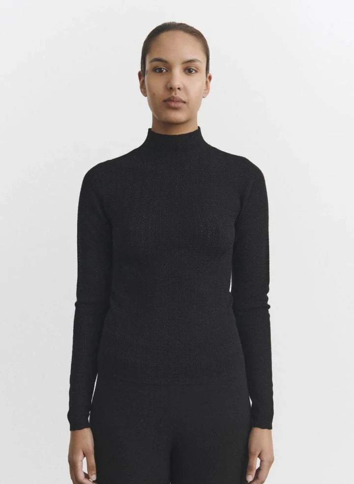 FUB - High Neck Pointelle Top
