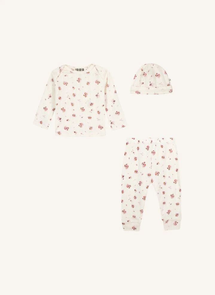 Bonton - Floral Beanie, T-Shirt and Leggings Set | Ecru