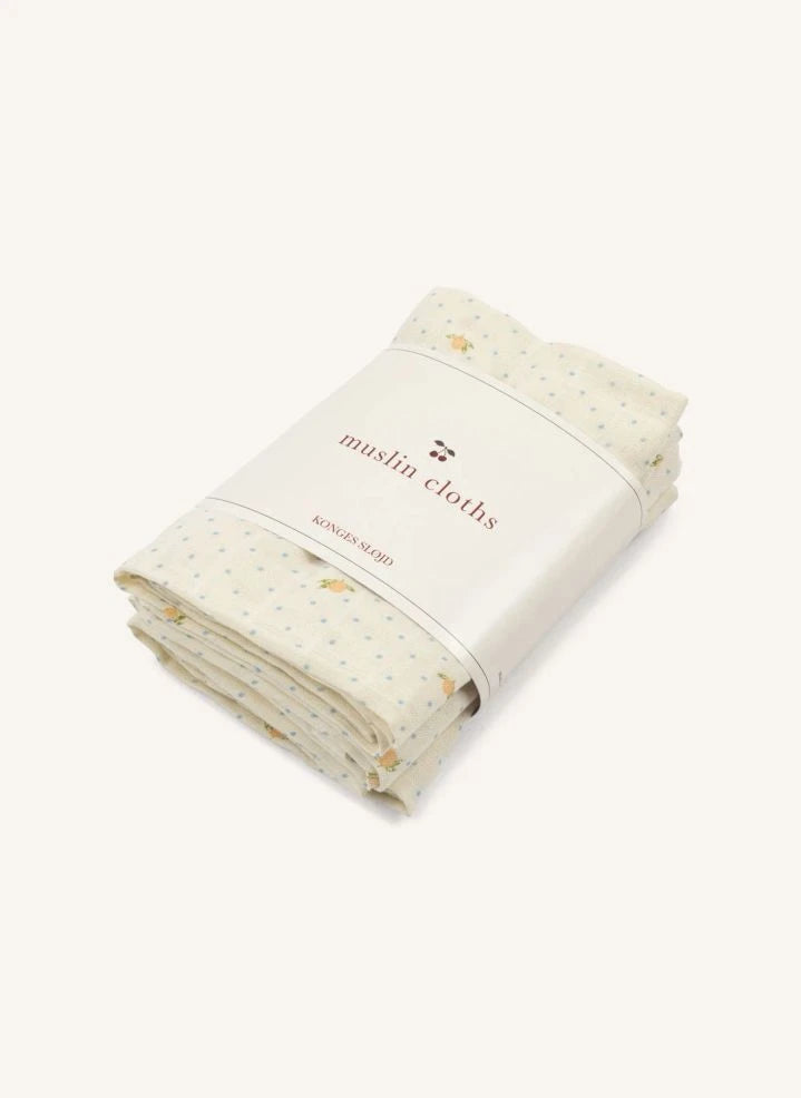 Konges Sløjd - Lemon Dot Organic Cotton Baby Muslin Cloths - Set of 3 | Yellow