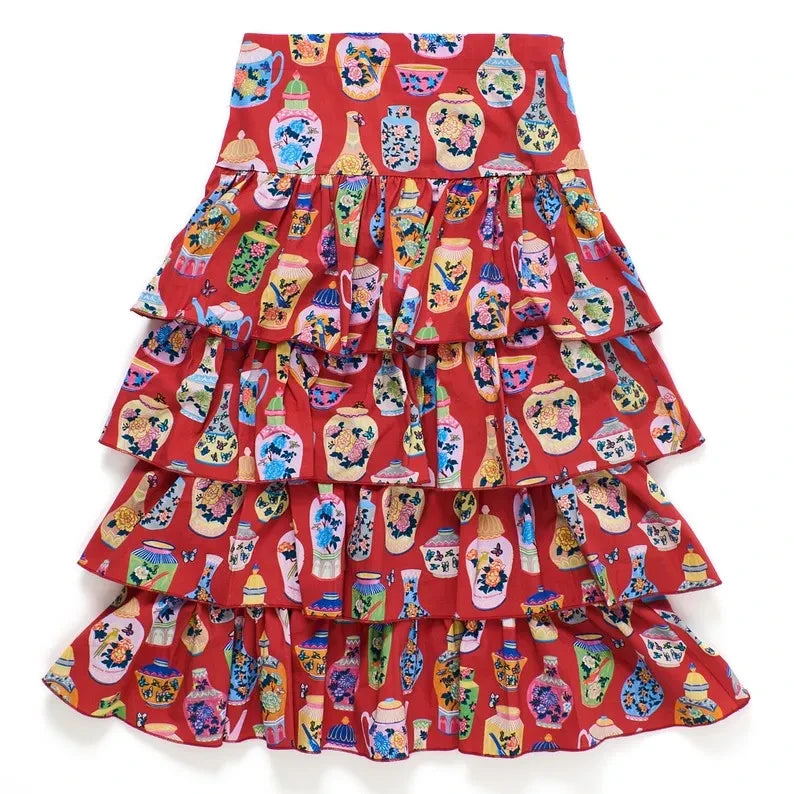 Maison Mangostan - Porcelain Ruffled Skirt | Red