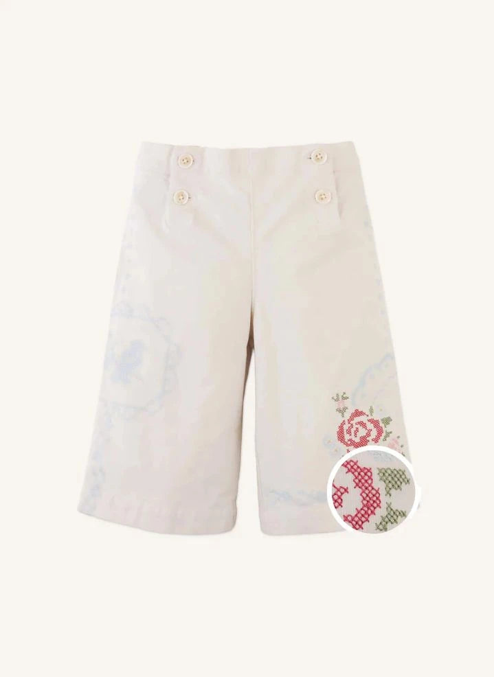 Gingersnaps - Ferne Embroidered Ribbed Pants | Ecru