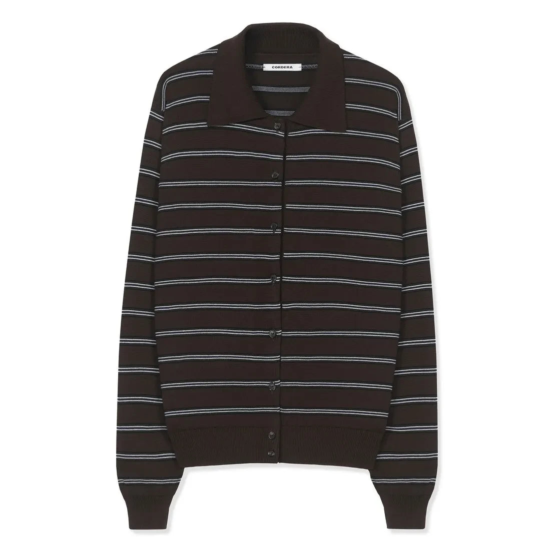 Cordera - Striped Cotton Polo Cardigan | Brown