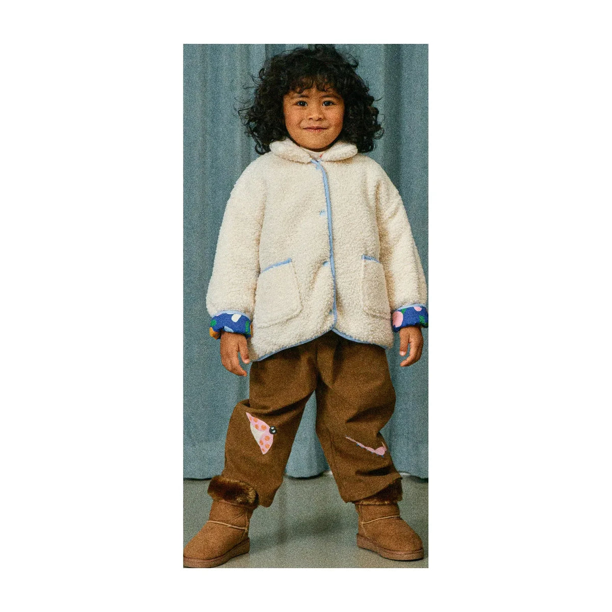 Petit Stella - Reversible Flower Pattern Sherpa Jacket | Blue