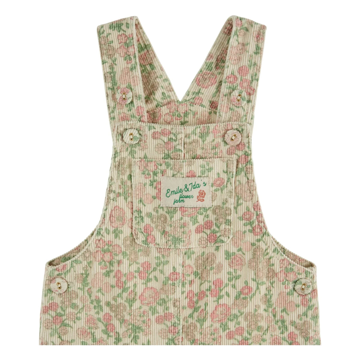 Emile et Ida - Floral Print Velvet Baby Dungaree | Beige