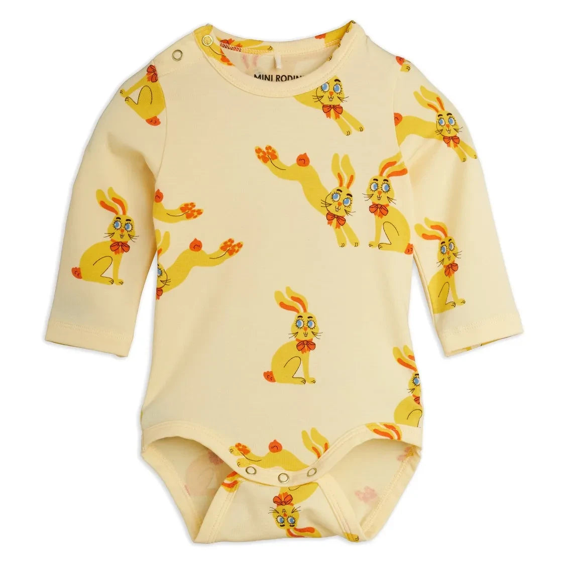Mini Rodini - Baby Romper Bodysuit Rabbits Organic Cotton | Yellow