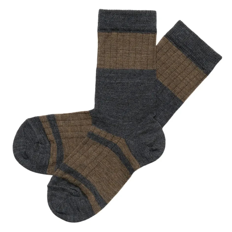 FUB - 2 Pair Color-Blocked Striped Wool Sock Set | Brown