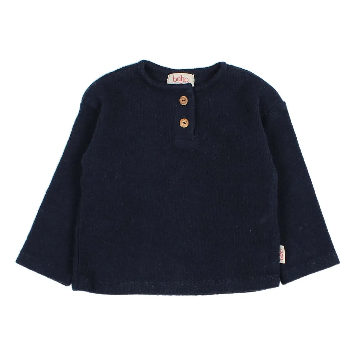 Búho - Ribbed Button Neck T-Shirt | Navy