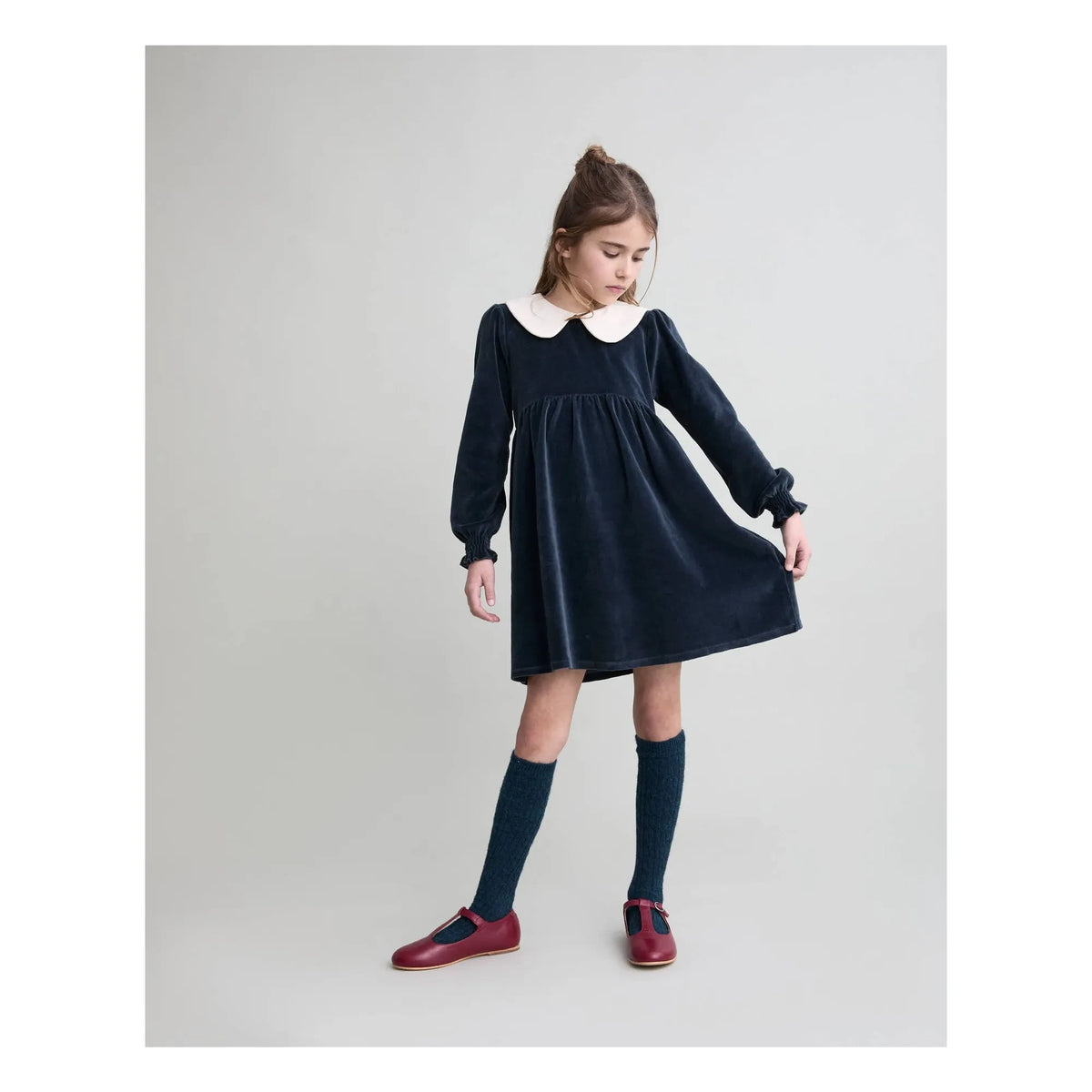 Búho - Klaudine Collar Dress Velvet Organic Cotton | Dark grey