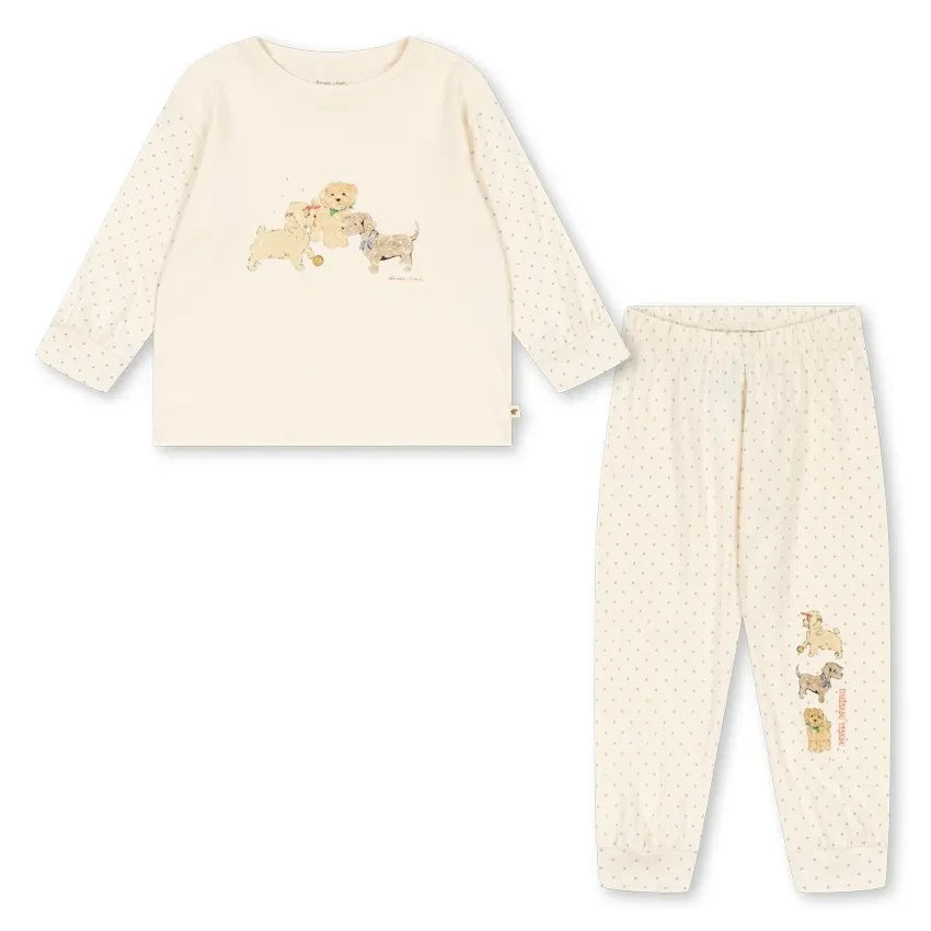 Konges Sløjd - Organic Cotton "Puppies" T-Shirt and Pants Set | Ecru