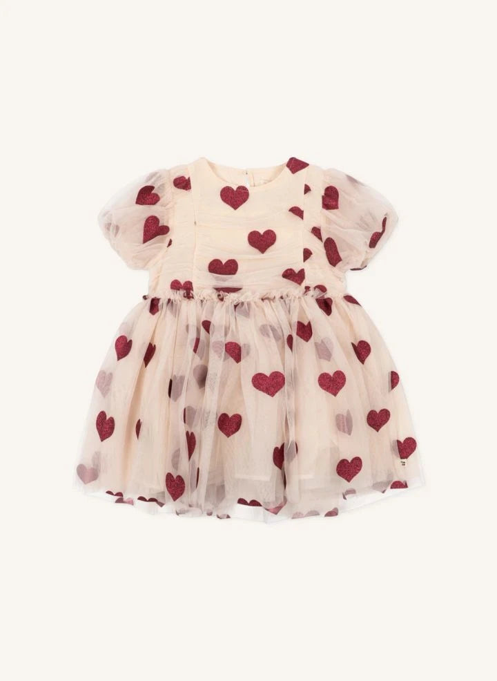 Konges Sløjd - Heart-Detail Recycled Fiber Tulle Dress | Ecru