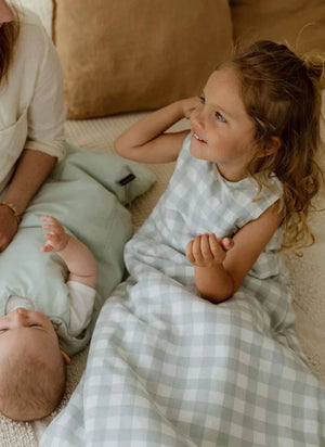 Les Petites Billes - Double-Sided Vichy Multi-Season Sleeping Bag | Green Water