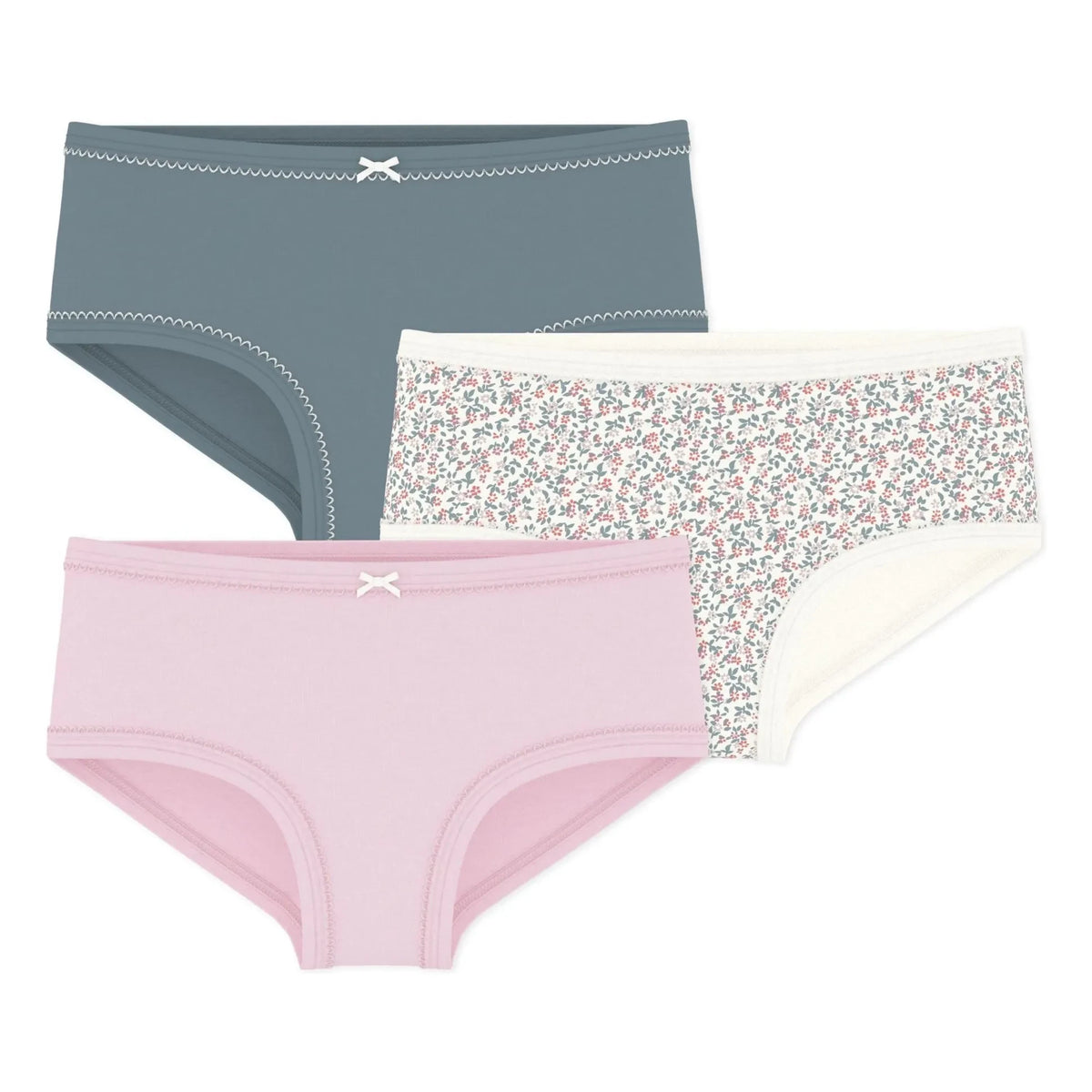Petit Bateau - Set of 3 Organic Cotton Floral Pattern High Waisted Briefs | Pink