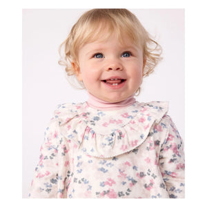 Petit Bateau - Organic Cotton Floral Pattern Tie-Front Dress | Ecru