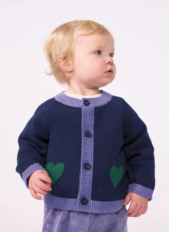 Petit Bateau - Midnight Blue Baby Wool Heart Cardigan