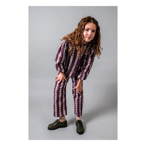birinit - Montal Flower Patterned Striped Trousers | Purple