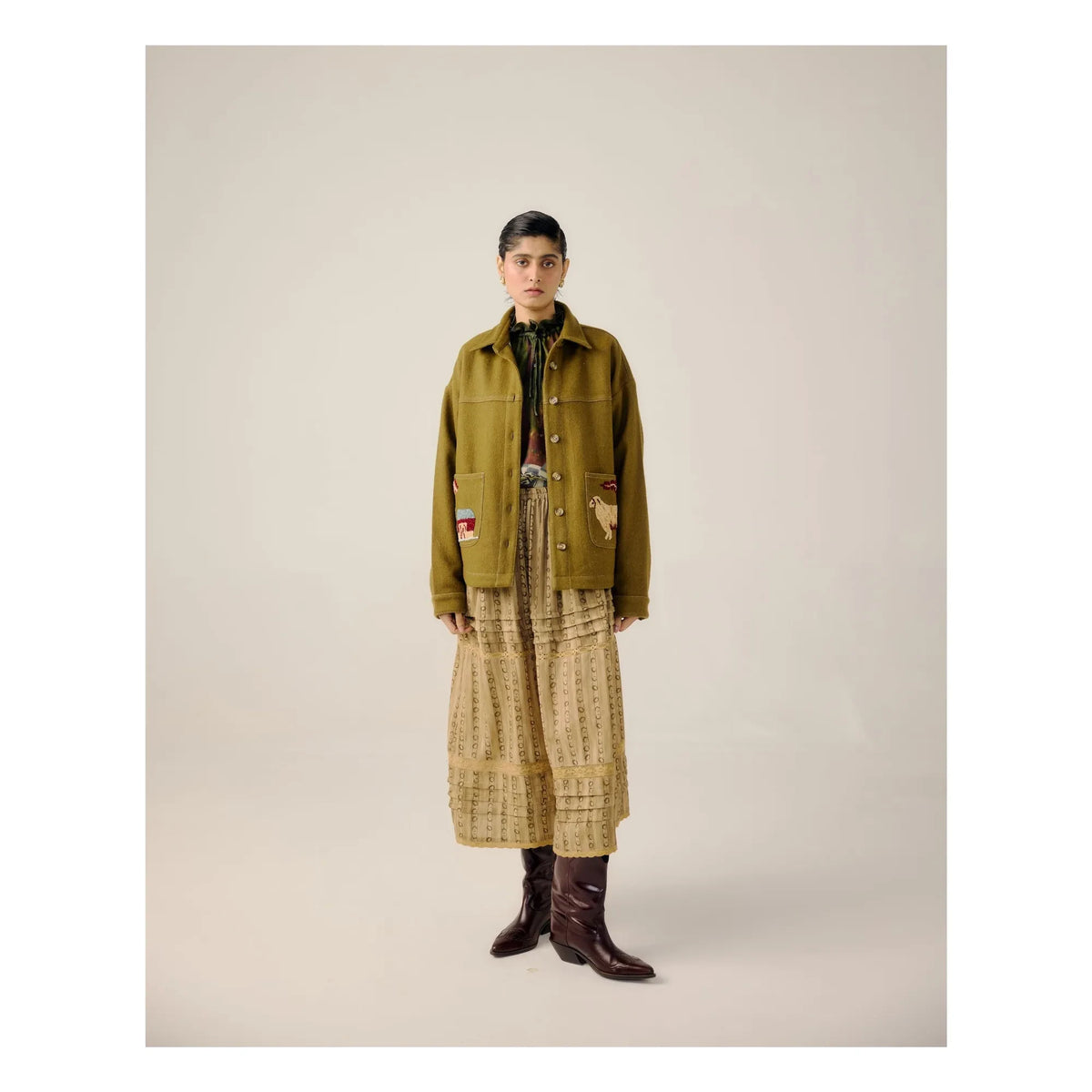 CORD - Ava Crountryside Wool Embroidered Jacket | Olive Green