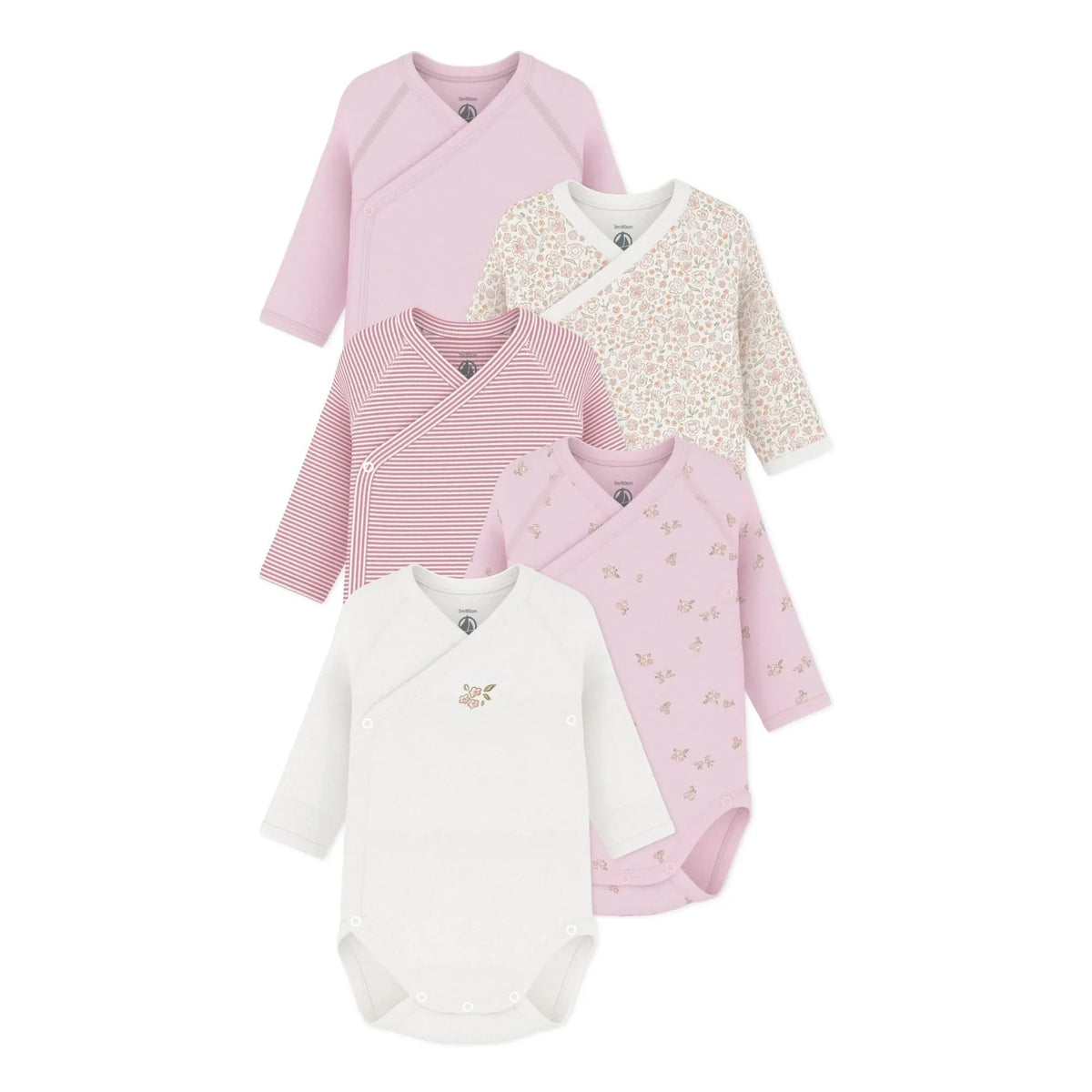 Petit Bateau - 5-Pack Organic Cotton Floral Bodysuit Set | Pink
