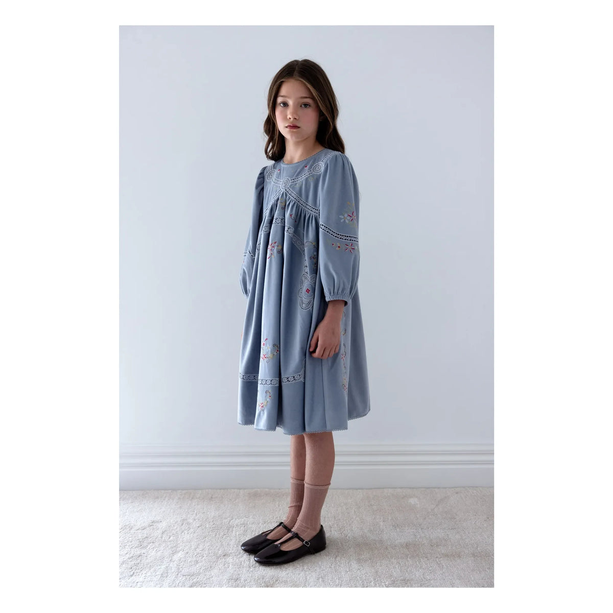 petite Amalie - Flower Embroidered Dress | Light Blue