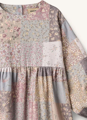 Wheat - Herdis Patchwork Organic Cotton Dress | Powder Pink