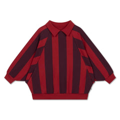 Repose AMS - Striped Organic Cotton Polo Neck Sweatshirt | Red