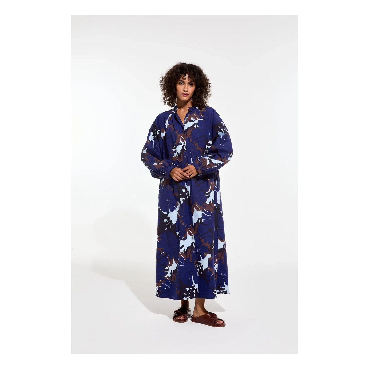 Mapoésie - Eulalie Poppy Cotton Poplin Dress | Blue