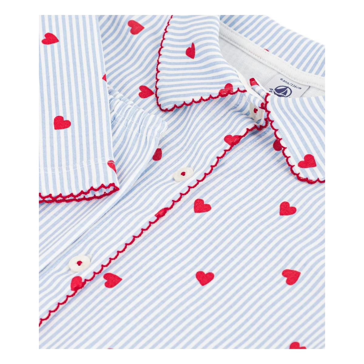 Petit Bateau - Striped Heart Pajama Shirt Organic Cotton | Blue