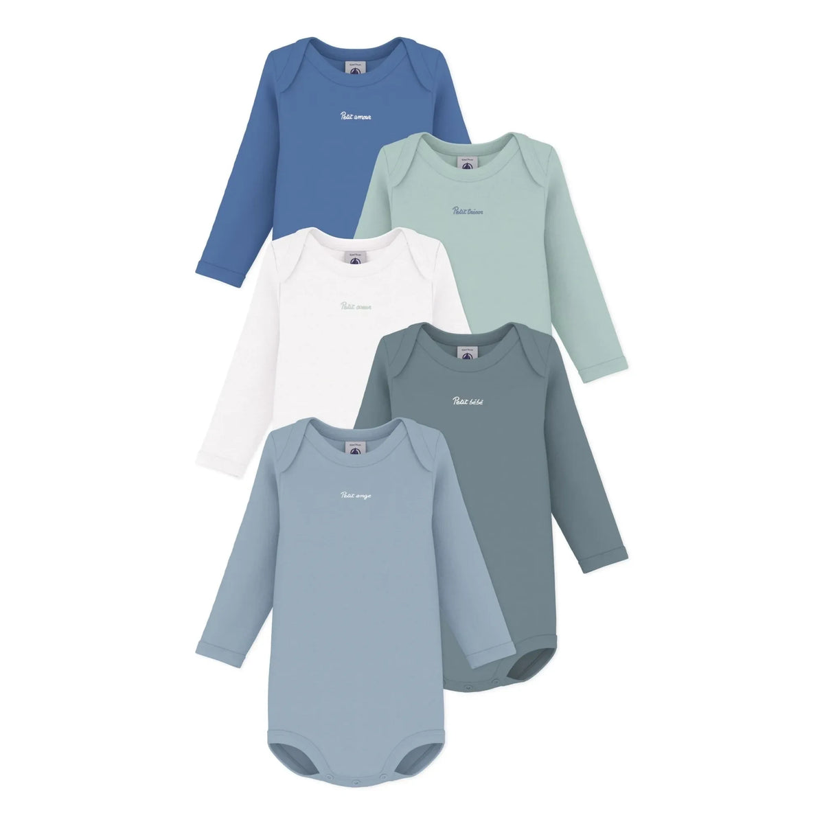 Petit Bateau - 5-Piece Petit Coeur Organic Cotton Bodysuit Set | Blue