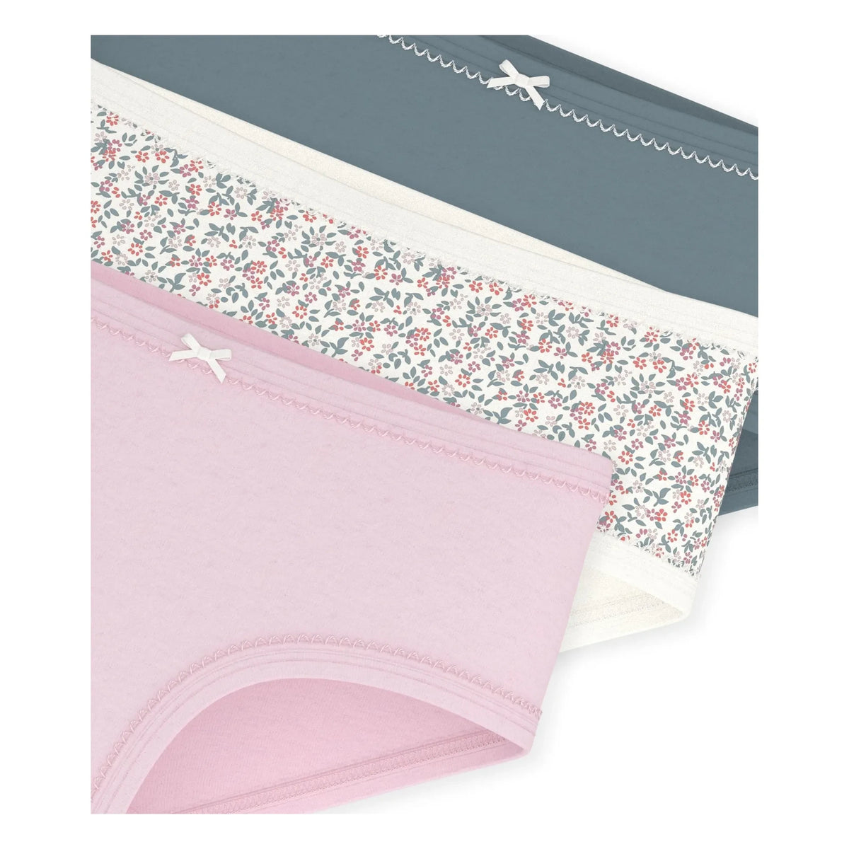 Petit Bateau - Set of 3 Organic Cotton Floral Pattern High Waisted Briefs | Pink
