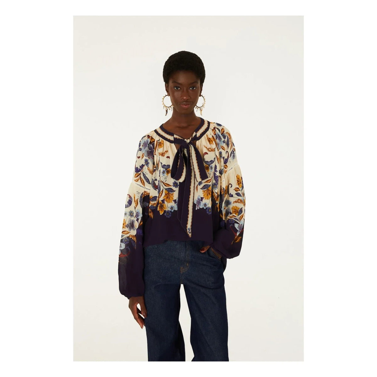 Farm Rio - Golden Nature blouse | Navy
