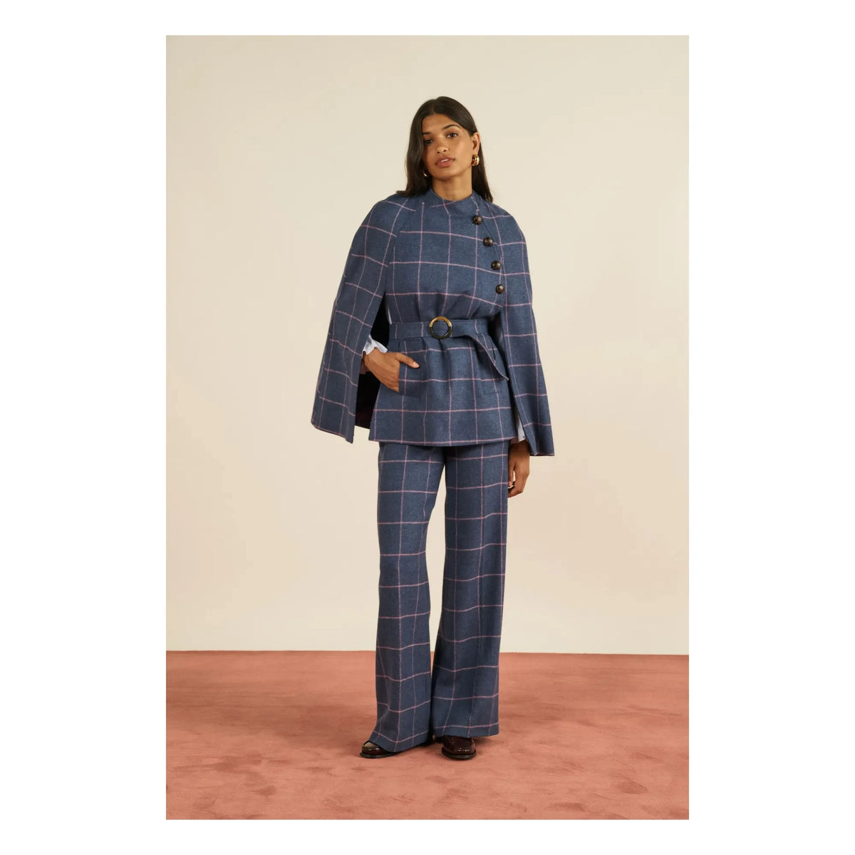Maria de la Orden - Purple Clery Plaid Wool Cape