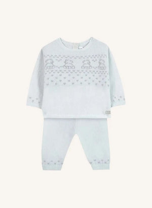 Tartine et Chocolat - Teddy Bear Sweater and Wool Pants Set | Light Blue